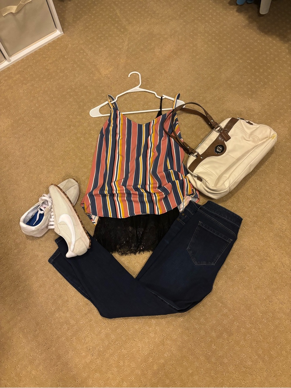 Torrid 00 Striped Cami Tank Top Adjustable Straps Hi Low Navy Coral Mustard